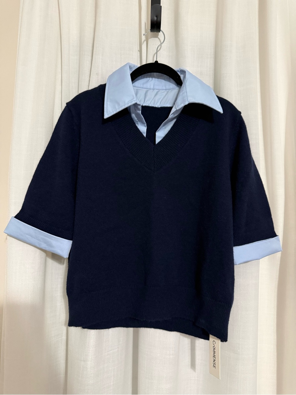 Commense Navy V-Neck Sweater with Light Blue Trim